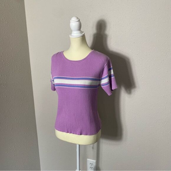 Great Northwest Clothing Company Y2K Ribbed Purple Striped Sweater Tee Size M - Picture 9 of 15
